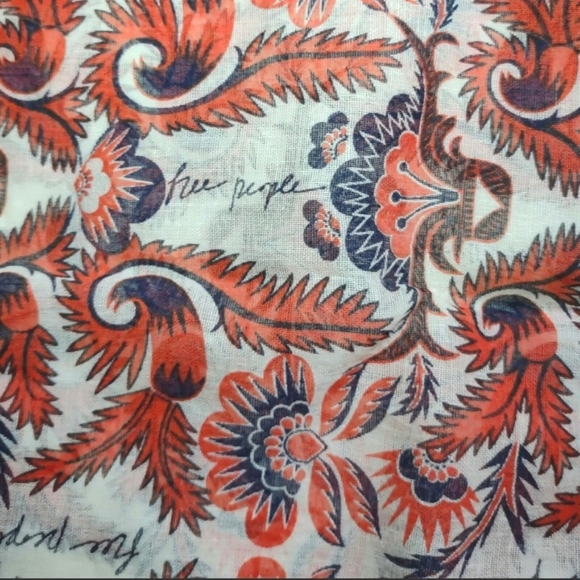 Free People Boho Tote Bag Large Orange Flower Leaf Print Shoppers 19 x 16 x 5 - Picture 3 of 14